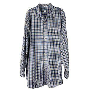 Peter Millar blue yellow white plaid button down preppy shirt XXL